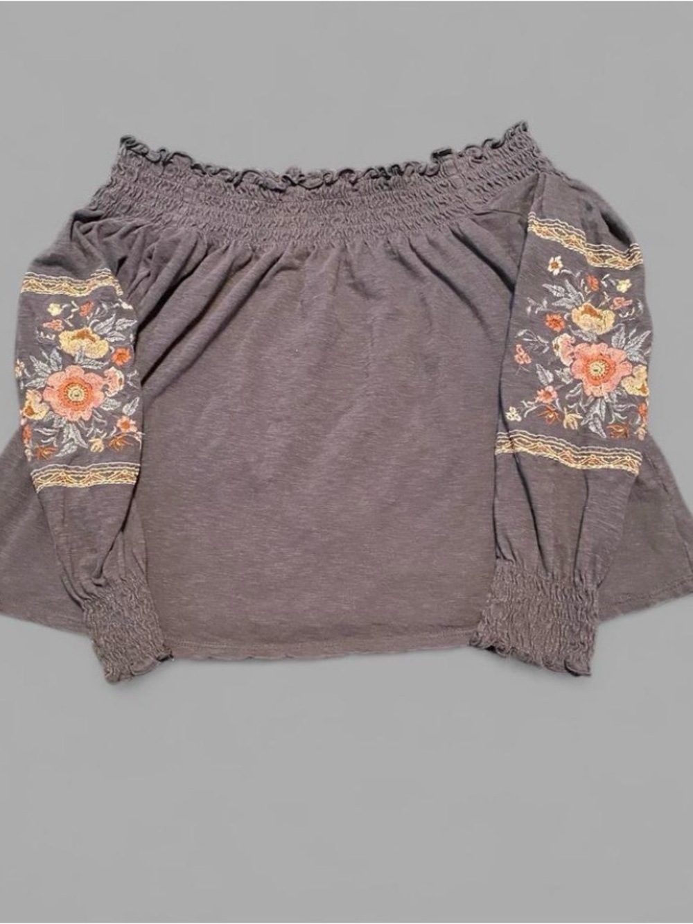 Embroidered Off-Shoulder Long Sleeve Top